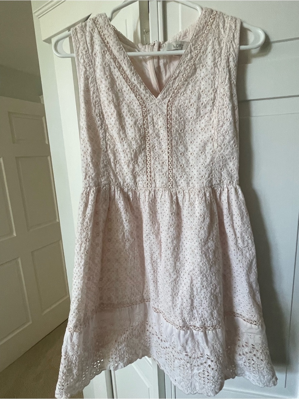 LOFT Pale Pink Eyelet V-Neck Mini Dress
